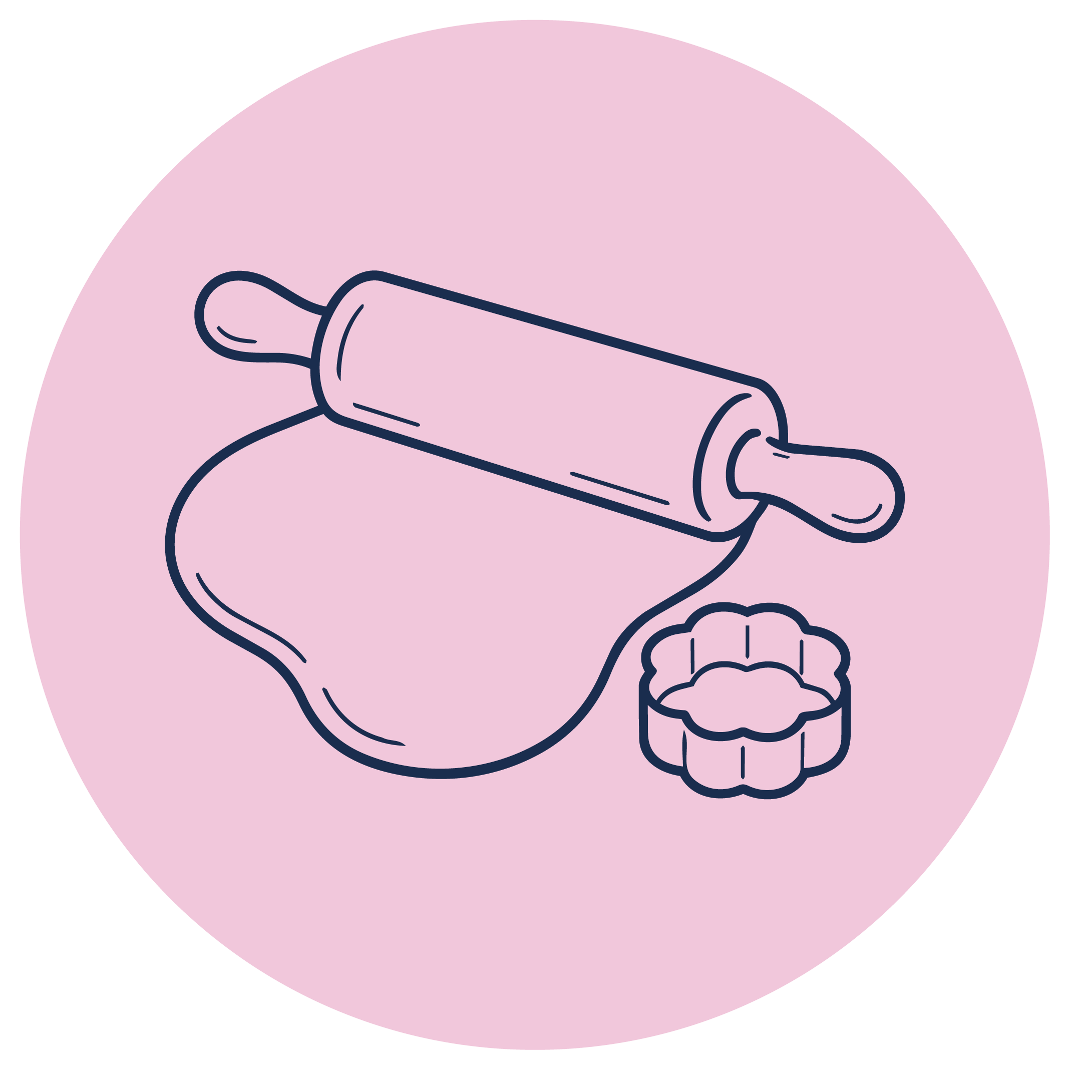 Illustratie van deegroller, deeg en koekjesvorm voor zelf bakken Bakworkshops en bakcursussen in Roermond