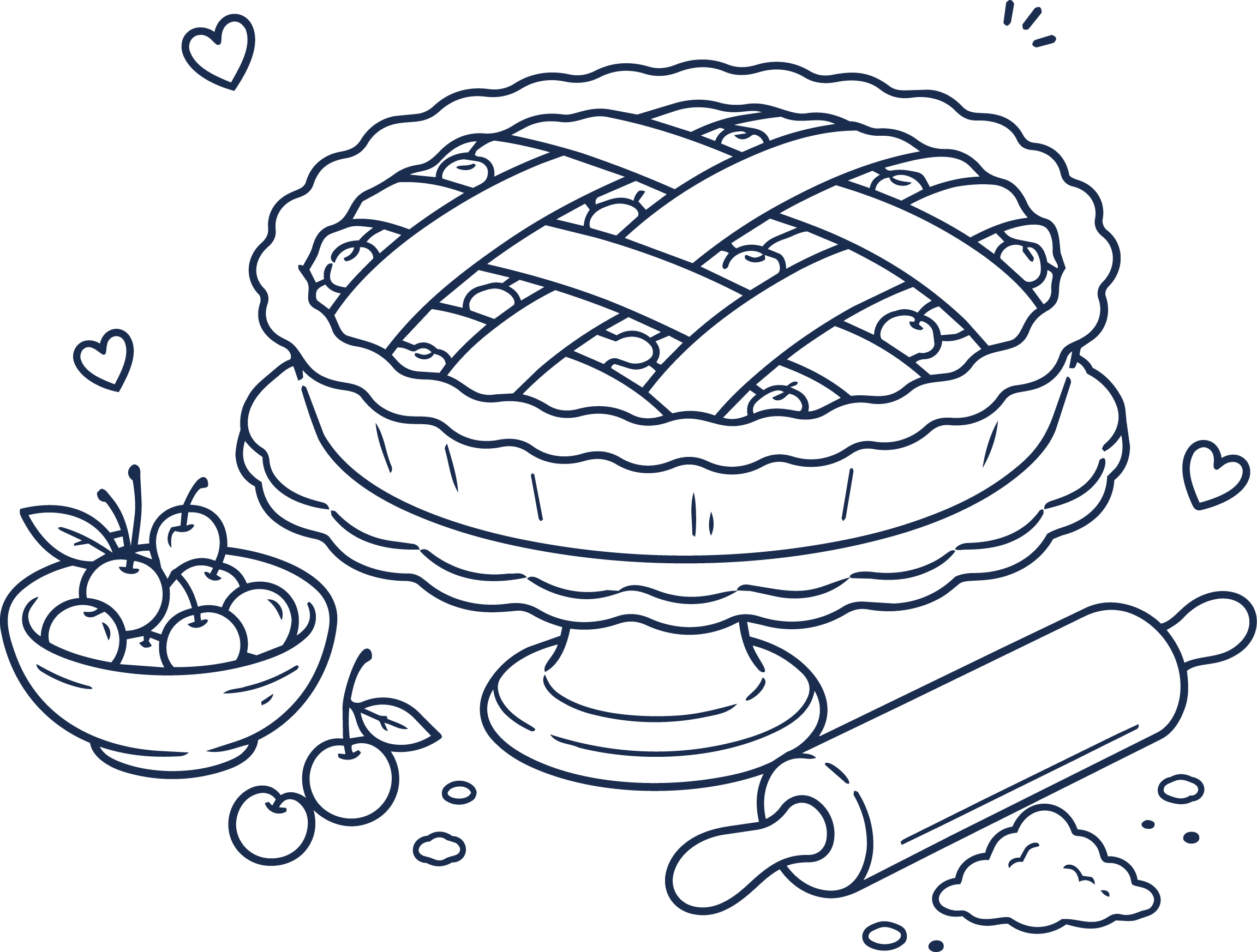 Illustratie van Limburgse vlaai bakken met deegroller en kersen